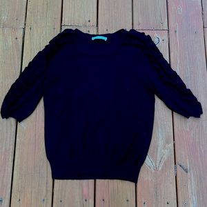 Zara Ruffle Sleeved Soft Knit Sweater in Black Size M